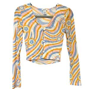 Rue21 Hippie Swirl Long Sleeve Mesh Crop Top